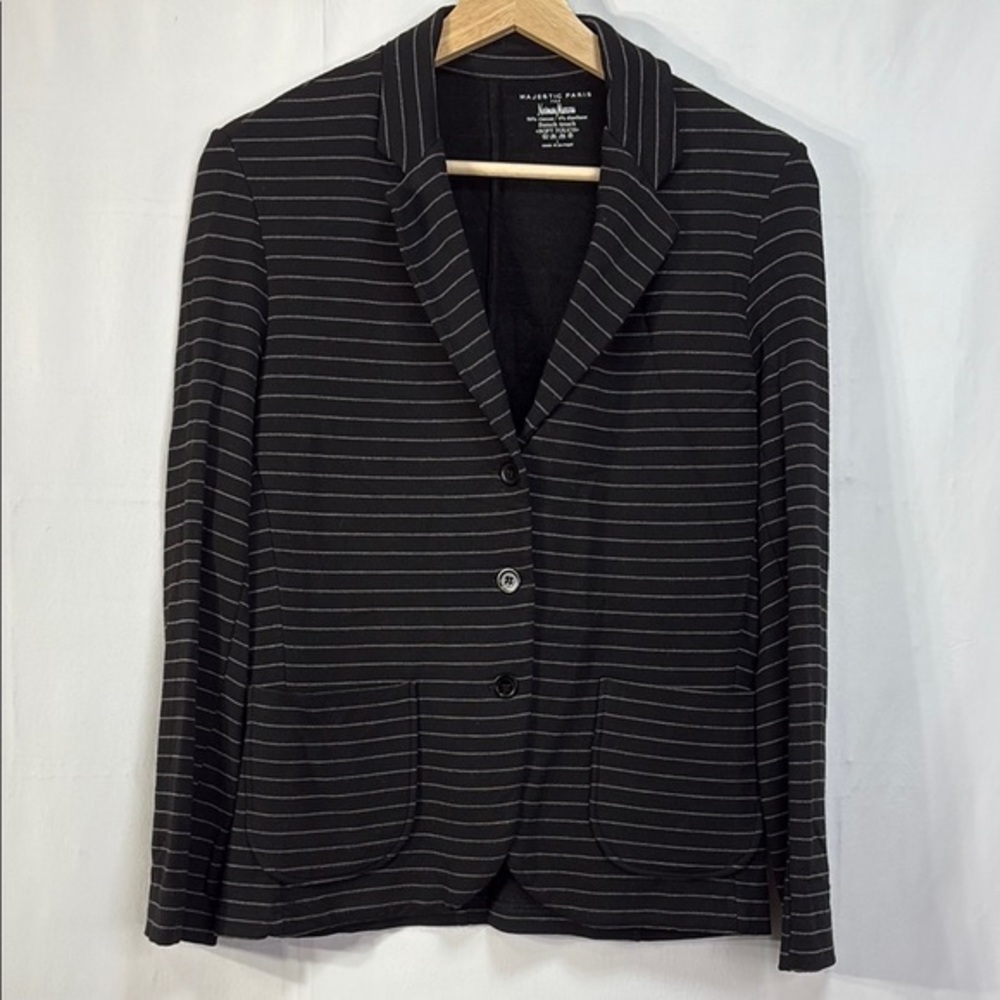🫆Majestic Paris for Neiman Marcus, Black and White Striped Knit Blazer